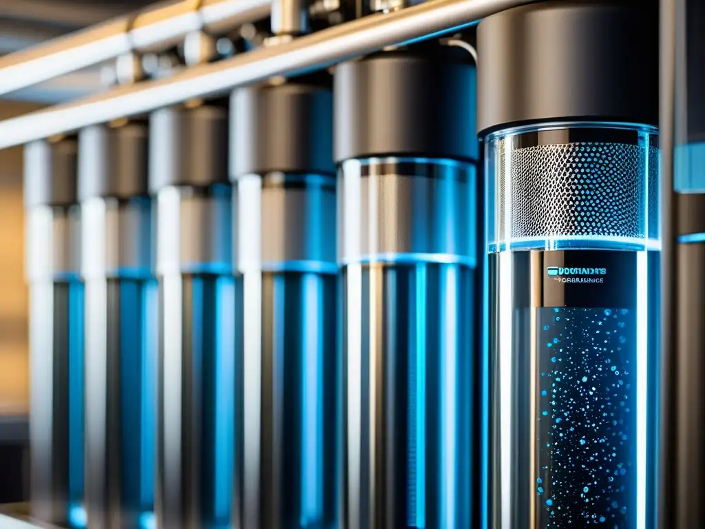 Sistema de purificación de agua de alta tecnología: detalle impresionante Detalle de un sistema de purificación de agua de alta tecnología, resaltando su precisión y diseño moderno