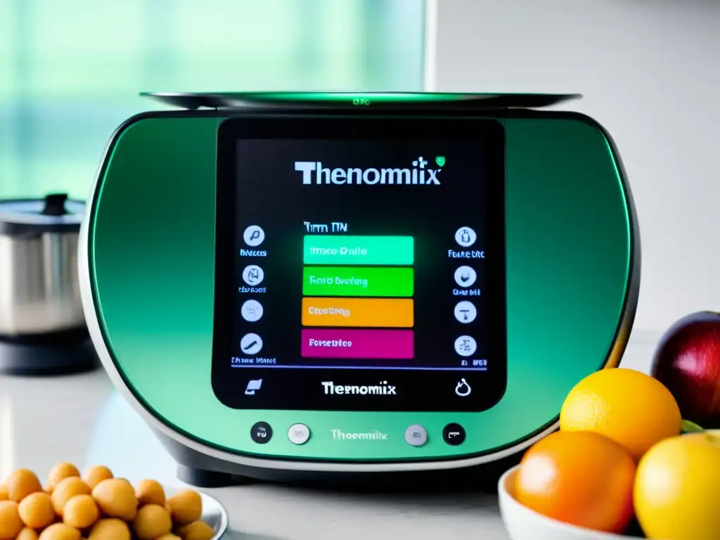 Thermomix TM6: Modos de Cocina y Diseño Innovador Detalle de alta resolución de la Thermomix TM6 con sus modos de cocina y funciones, mostrando colores vibrantes y modernidad