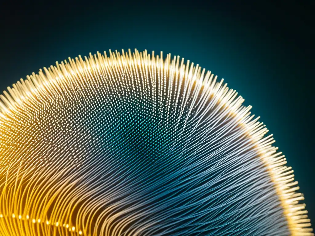 Detalles asombrosos de filtro HEPA capturados en imagen microscópica Detalle ultradetallado de un filtro HEPA, mostrando su intrincada red de fibras capturando partículas minúsculas