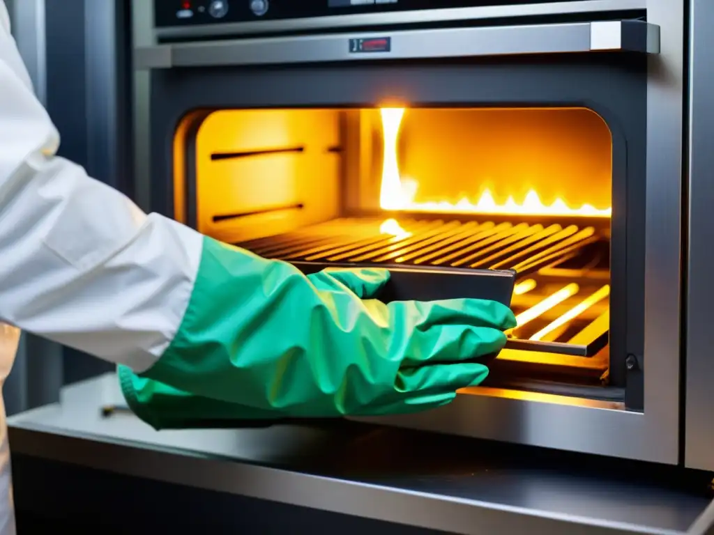 Técnico limpiando con precisión un horno catalítico Diferencias entre hornos pirolíticos y catalíticos: Técnico limpiando con precisión el interior de un horno catalítico