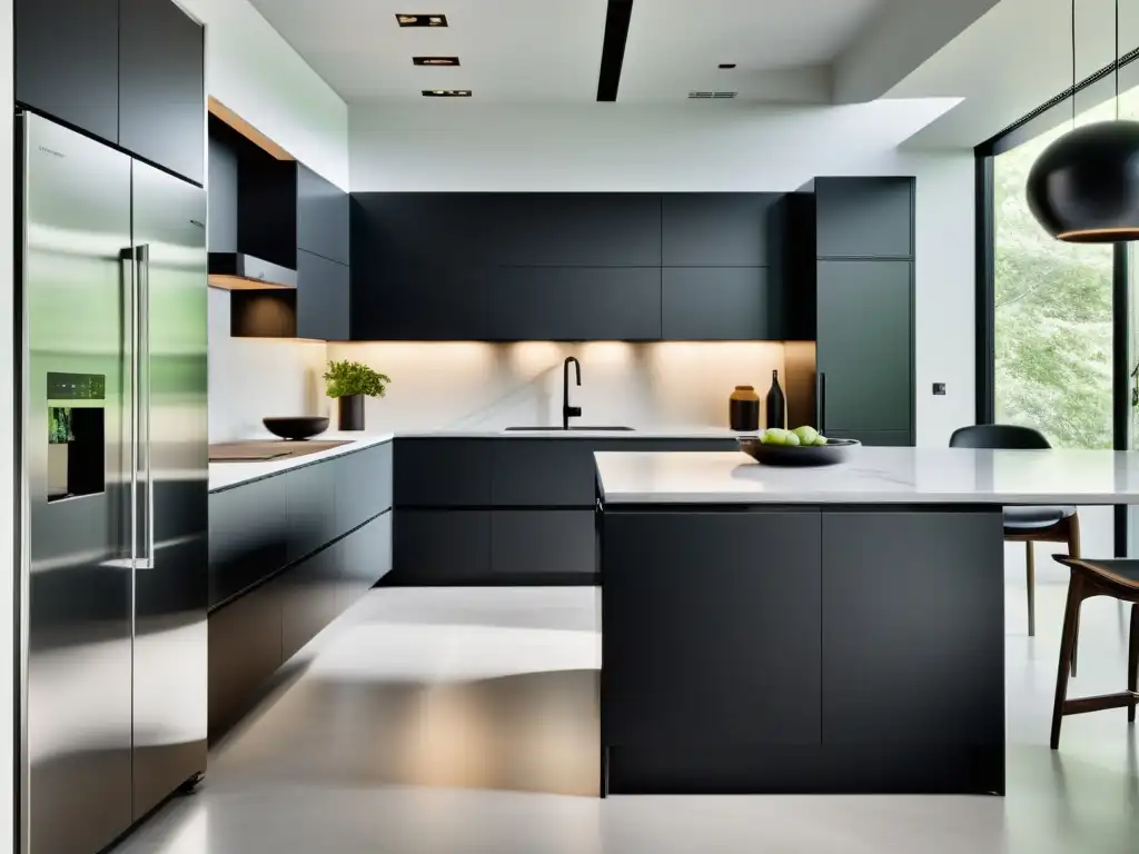Cocina moderna con electrodomésticos integrados en negro mate Diseño moderno con electrodomésticos integrados en cocina minimalista, creando una atmósfera elegante y funcional
