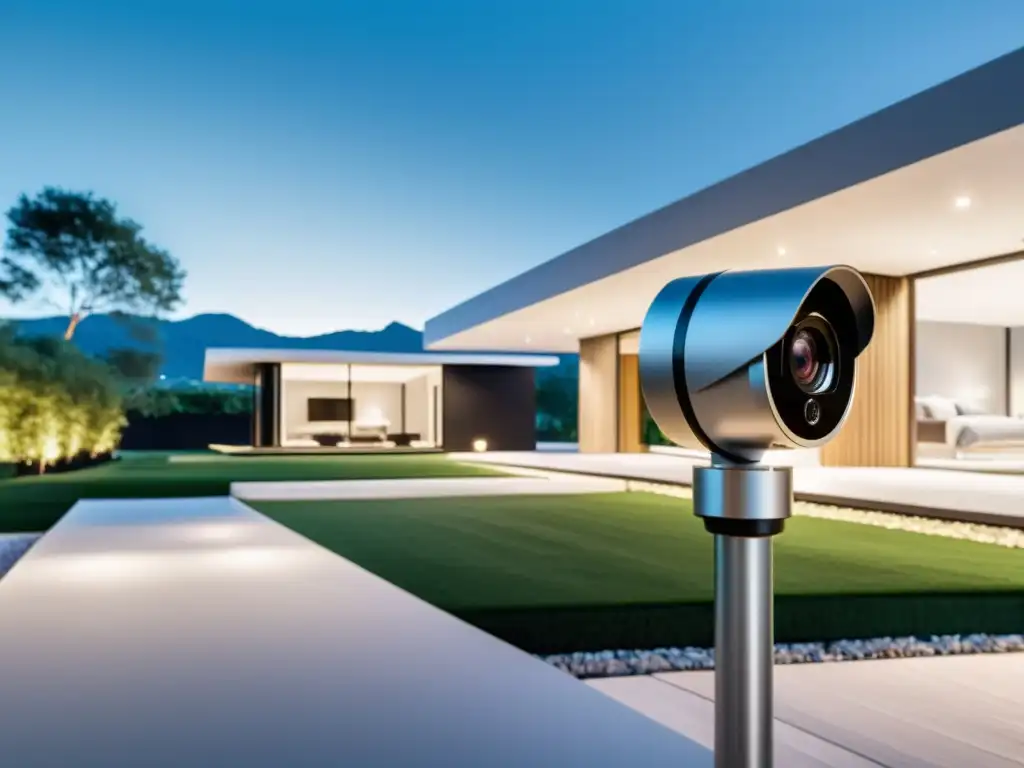 Sistema de cámaras de seguridad modernas para hogar Domótica en la vigilancia del hogar: Sistema de cámaras de seguridad modernas integradas en una casa contemporánea, transmitiendo sofisticación y protección