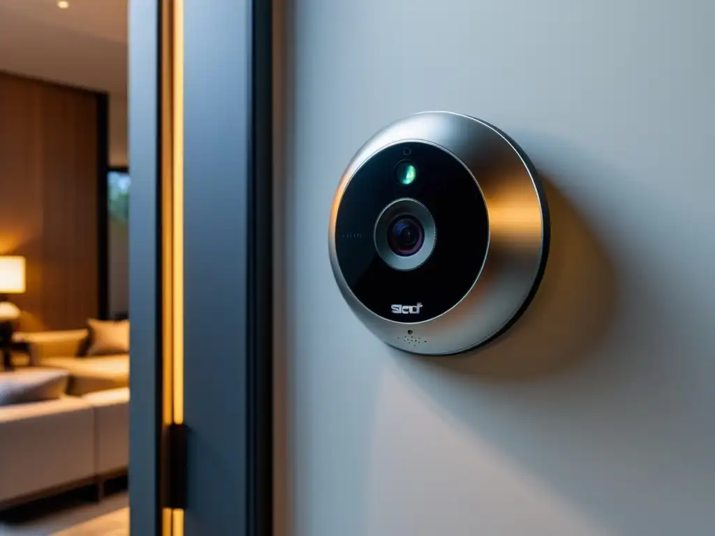 Sistema de seguridad minimalista para hogar Domótica en la vigilancia del hogar: Sistema de seguridad moderno e integrado en un hogar elegante, con cámaras discretas y tecnología de vanguardia