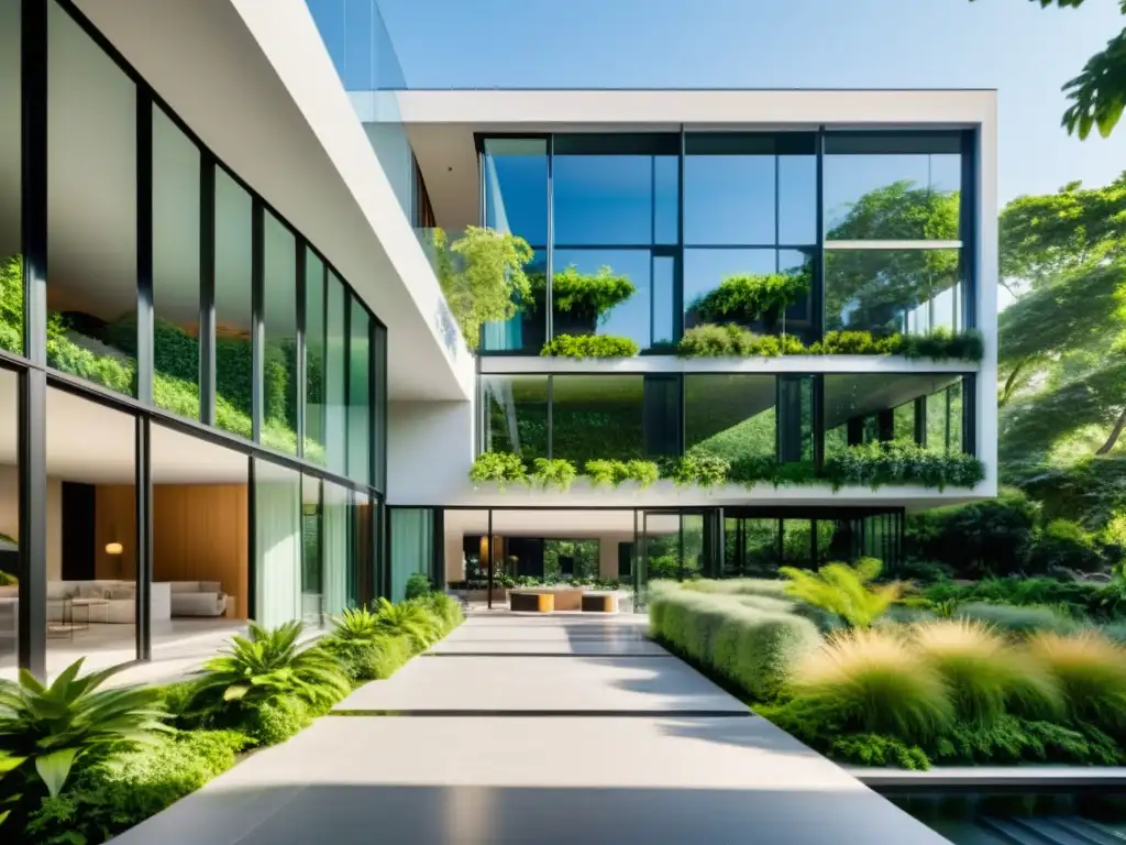 Edificio moderno con aire acondicionado integrado y diseño innovador Edificio moderno con integración de aire acondicionado y diseño innovador, rodeado de vegetación