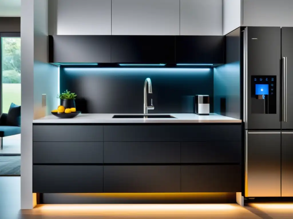 Cocina inteligente con electrodomésticos autónomos de alta tecnología Conectar electrodomésticos autónomos en hogar inteligente con cocina moderna de alta tecnología y diseño elegante