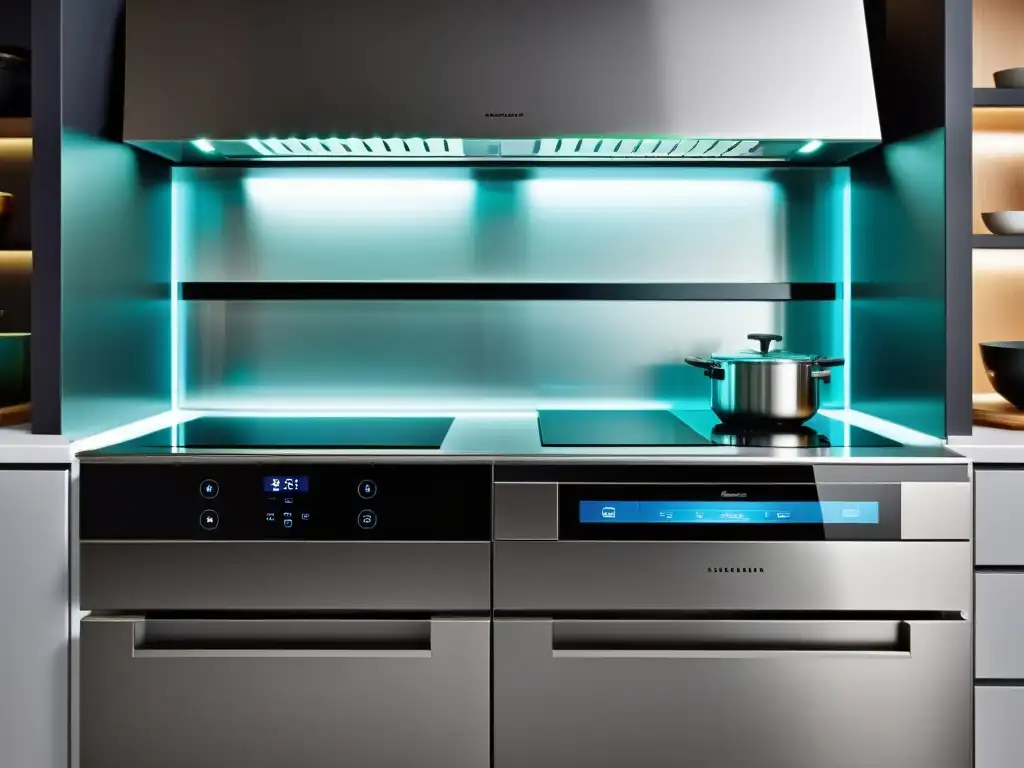 Electrodomésticos multifunción para hogar: Cocina moderna con electrodoméstico integrado en encimera, mostrando versatilidad y diseño espacial