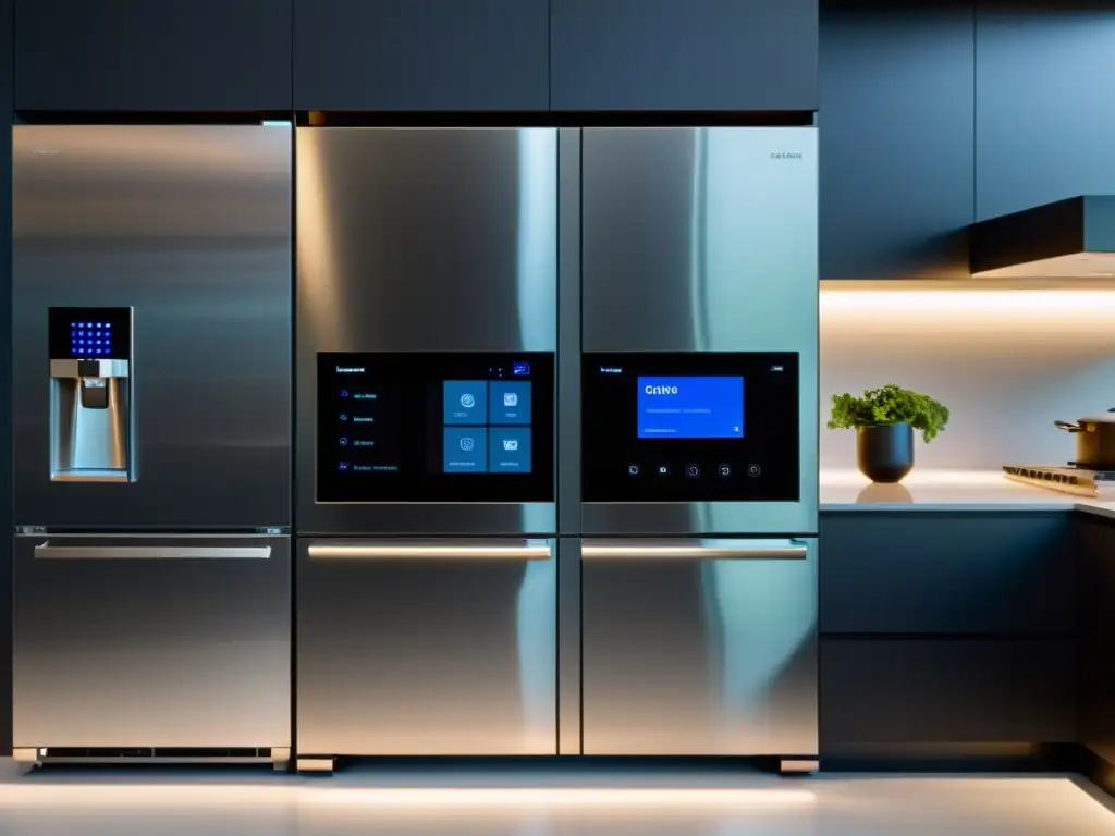 Cocina futurista con electrodomésticos inteligentes Electrodomésticos tecnología hogar 2023: Cocina moderna con electrodomésticos inteligentes integrados en el diseño futurista