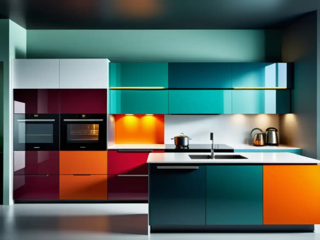 Impacto emocional: Electrodomésticos coloridos en cocina moderna Electrodomésticos coloridos en una cocina moderna, resaltando la psicología del color en electrodomésticos