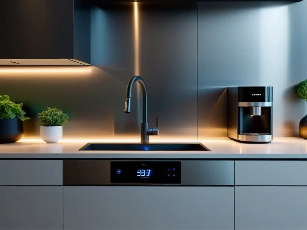Electrodomésticos compactos para espacios pequeños: Cocina moderna con electrodomésticos minimalistas y diseño funcional en acero inoxidable