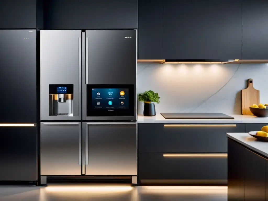 Cocina moderna con electrodomésticos inteligentes de acero inoxidable Electrodomésticos conectados para hogar inteligente en una cocina moderna y futurista con tecnología de vanguardia y diseño minimalista