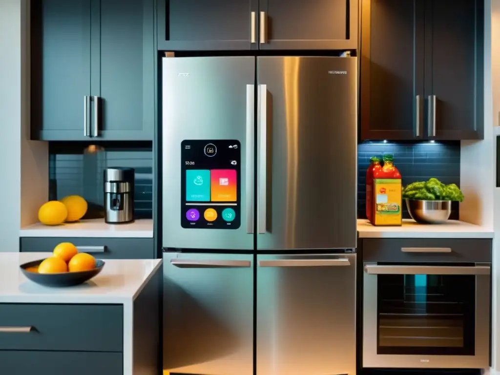 Cocina inteligente: Control remoto de electrodomésticos Electrodomésticos conectados smartphone en cocina moderna, con funciones inteligentes y pantalla colorida