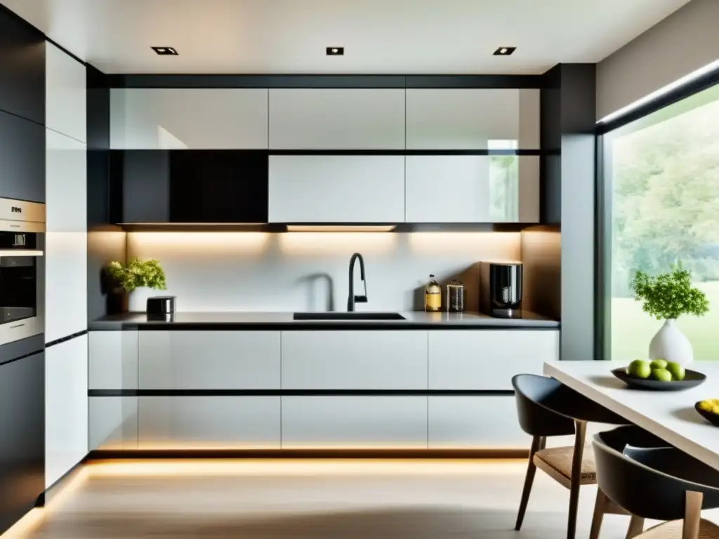 Cocina moderna con electrodomésticos eficientes Electrodomésticos multifunción para reducir consumo en una cocina moderna y elegante, bañados por luz natural