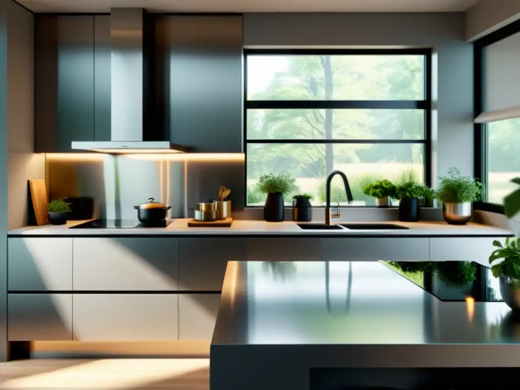 Cocina moderna con electrodomésticos de acero inoxidable y diseño minimalista Elegir electrodomésticos para espacios pequeños: Cocina moderna con diseño minimalista, electrodomésticos de acero inoxidable y detalles elegantes