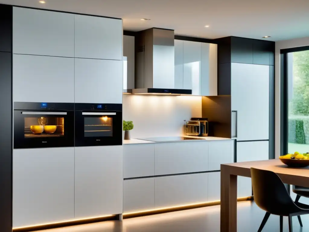Electrodomésticos multifunción para hogar en cocina moderna y elegante con iluminación ambiental cálida