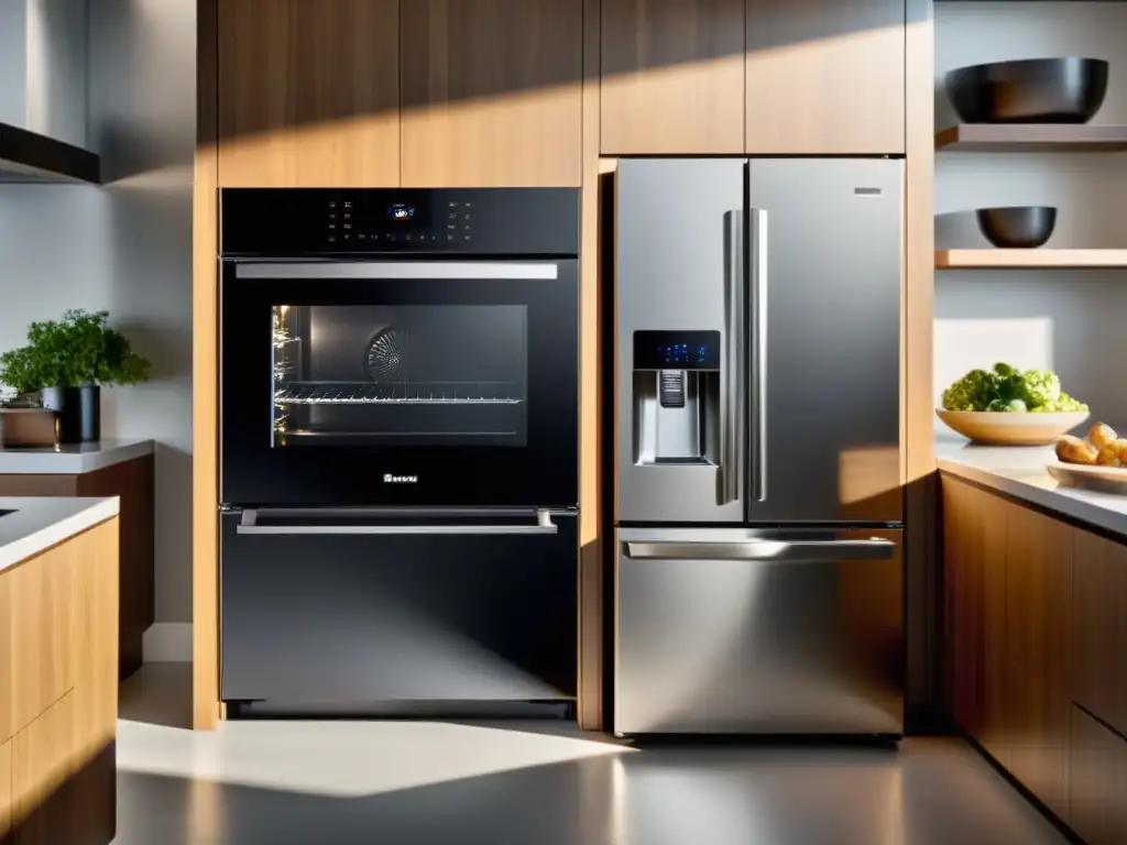 Cocina futurista: tecnología AI y eficiencia sostenible Electrodomésticos con inteligencia artificial crean una cocina futurista y eficiente, con un diseño minimalista y tecnología avanzada
