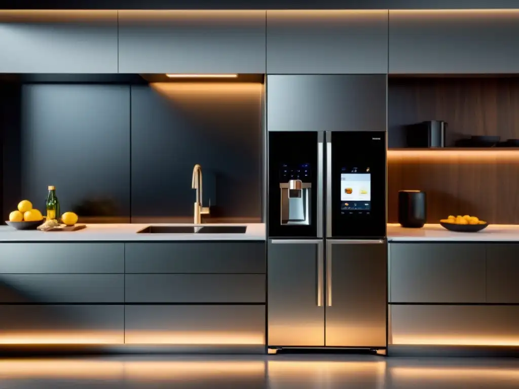 Cocina moderna con electrodomésticos inteligentes y diseño minimalista Electrodomésticos inteligentes para cocina: cocina moderna con electrodomésticos integrados y diseño minimalista sofisticado