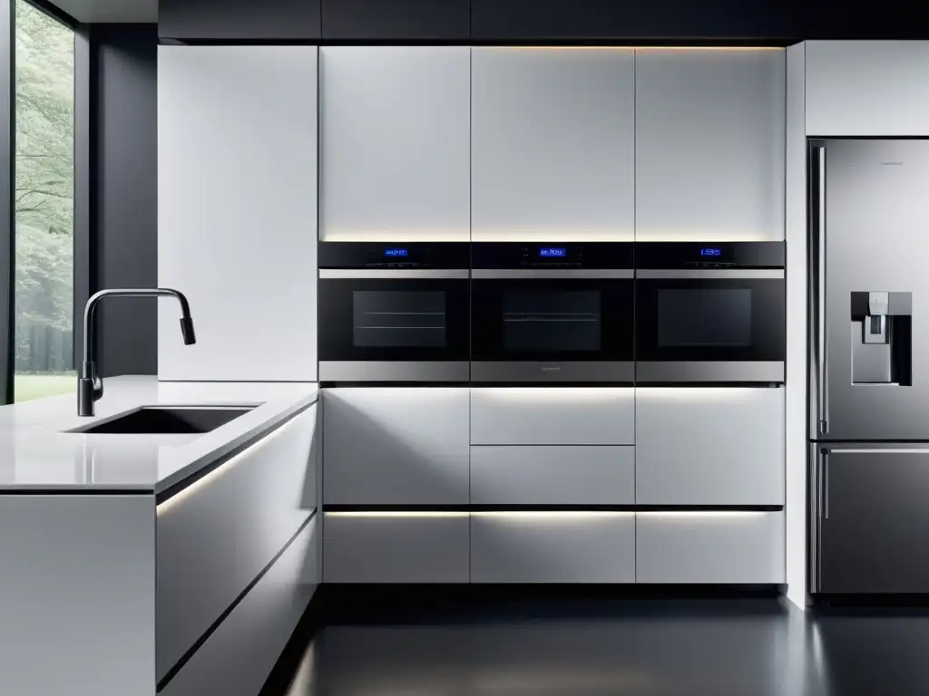 Electrodomésticos inteligentes estilo minimalista en cocina moderna con diseño limpio y elegante