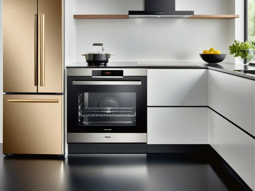 Cocina moderna con electrodomésticos inteligentes Electrodomésticos inteligentes para limpieza eficiente en una cocina moderna y elegante