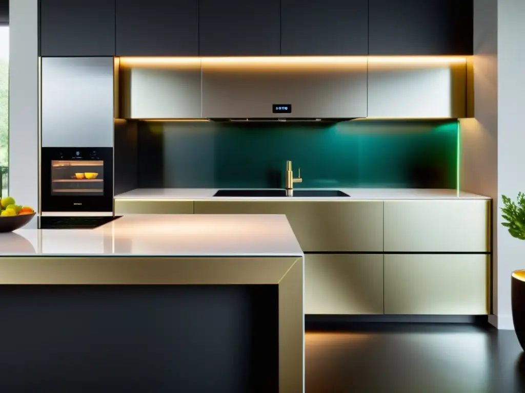 Cocina del Futuro: Tecnología inteligente para chefs modernos Electrodomésticos multifuncionales con apps de recetas integradas en una cocina moderna y elegante con tecnología de vanguardia