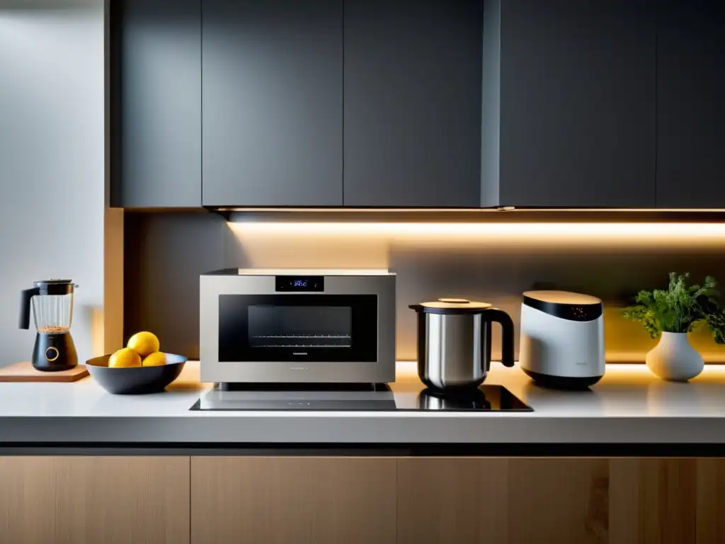 Cocina moderna con electrodomésticos de alta tecnología Electrodomésticos multifuncionales para cocina inteligente con diseño vanguardista y funcionalidad avanzada