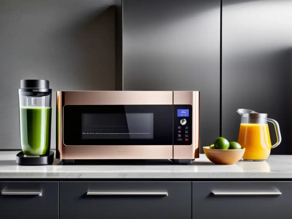 Cocina moderna con horno inteligente y electrodomésticos multifuncionales Electrodomésticos multifuncionales en una cocina inteligente y moderna, con pantalla digital integrada y ambiente acogedor