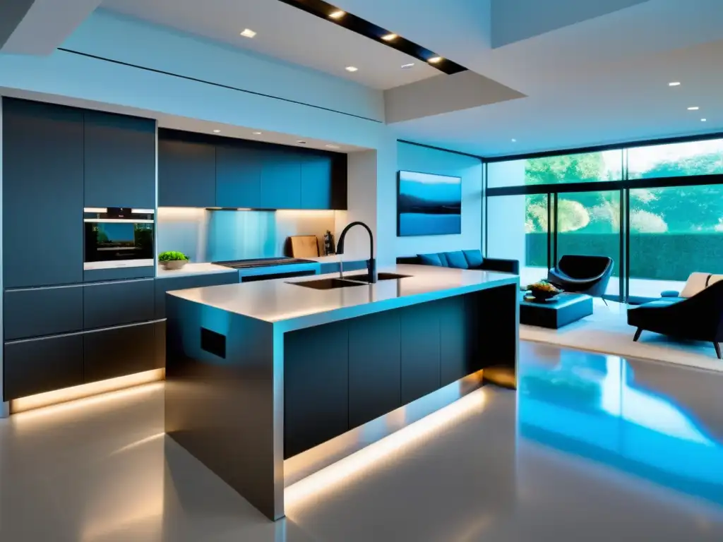 Cocina ultramoderna con electrodomésticos de acero inoxidable Electrodomésticos de vanguardia para cocinas de ensueño: cocina moderna con diseño minimalista, electrodomésticos de acero inoxidable y luz natural