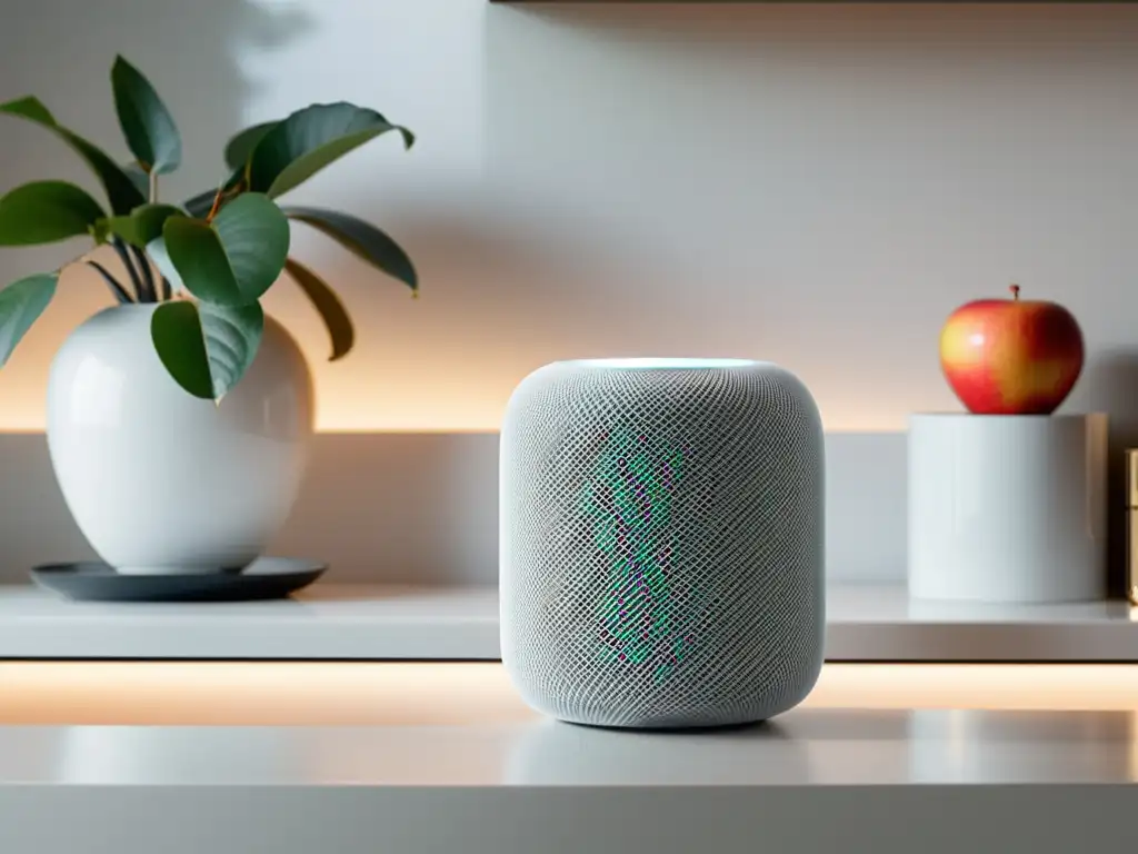 HomePod Apple: Elegancia moderna en tu hogar El elegante altavoz inteligente Apple HomePod ilumina el ambiente con su diseño minimalista
