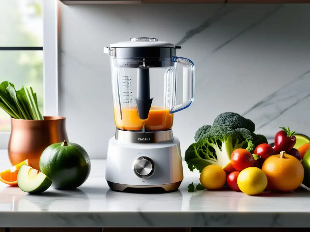 Mini licuadora y procesador de alimentos: eficiencia y estilo en la cocina Un elegante combo de mini licuadora y procesador de alimentos en una cocina minimalista