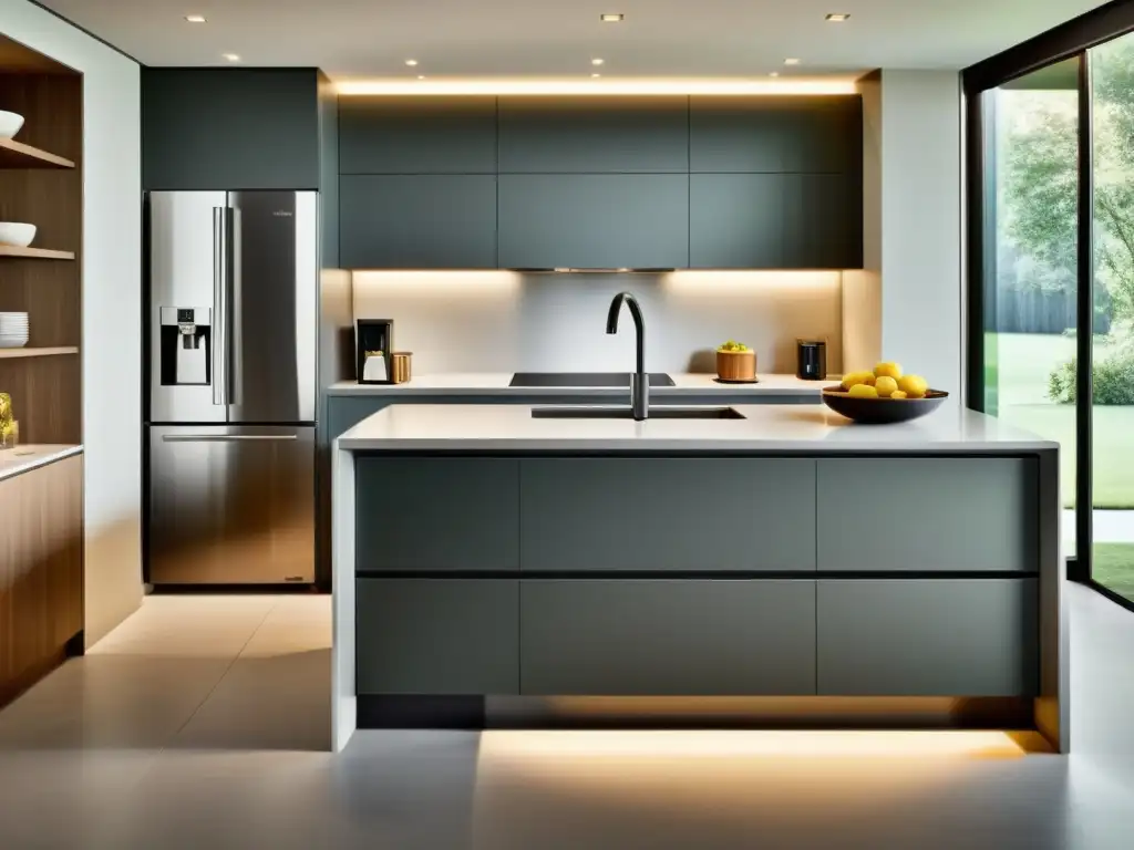 Un elegante diseño de cocina moderna con electrodomésticos compactos integrados