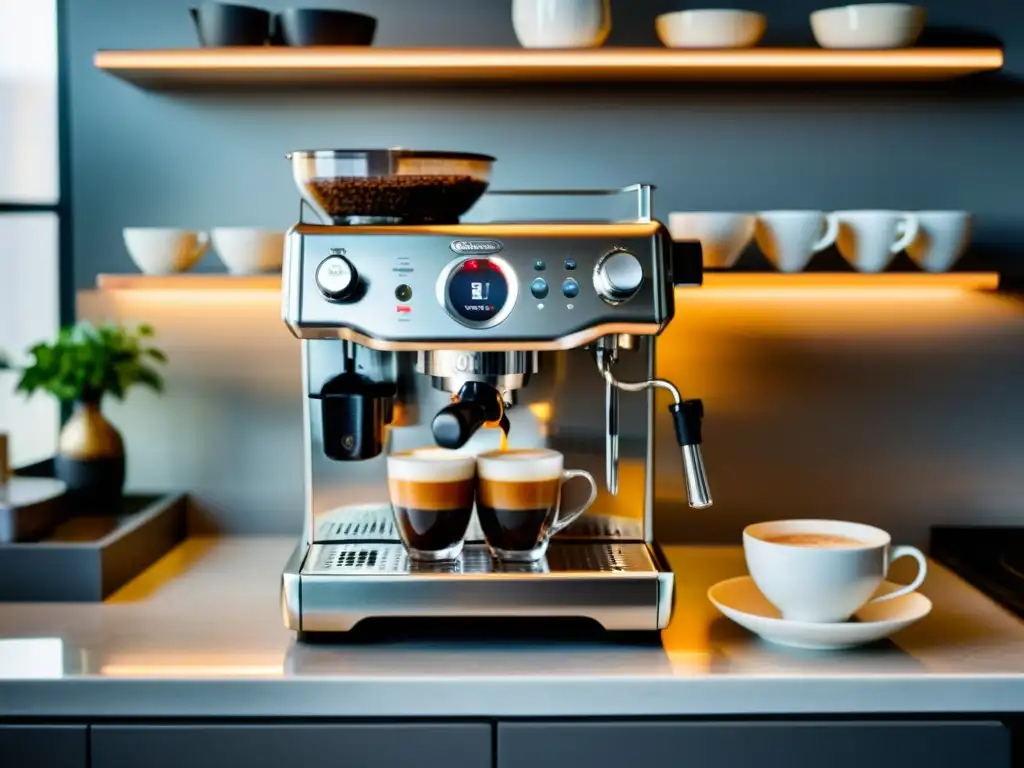Máquina de café elegante en cocina moderna Una elegante máquina de espresso en un moderno apartamento