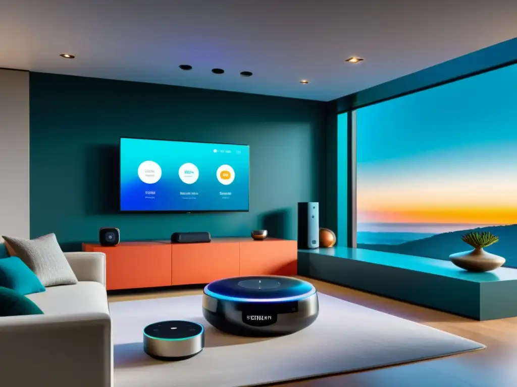 Smart home de lujo: elegancia y funcionalidad Una elegante y moderna configuración de hogar inteligente con gadgets interoperables en domótica
