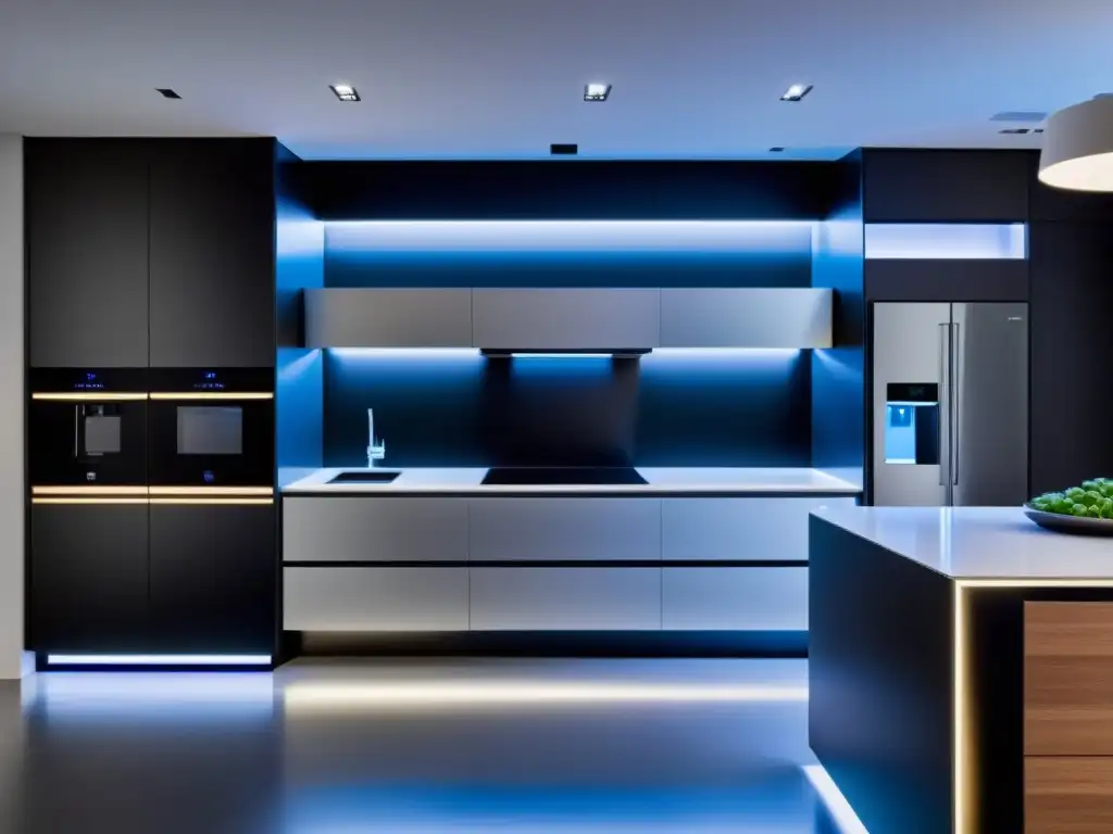 Cocina futurista: integración de electrodomésticos de alta tecnología Un elegante y moderno diseño de cocina con electrodomésticos integrados que reflejan la sinergia entre moda, funcionalidad y tecnología