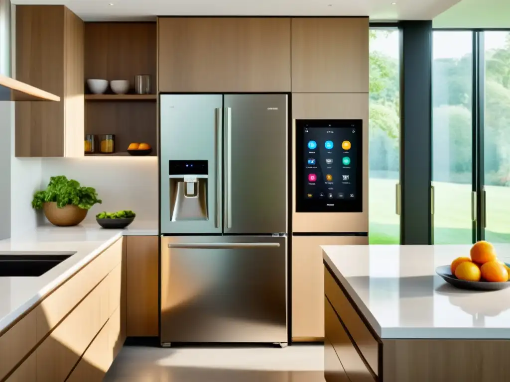 Cocina moderna con electrodomésticos inteligentes integrados Un elegante y moderno espacio de cocina con electrodomésticos conectados para hogar inteligente, bañado en luz natural