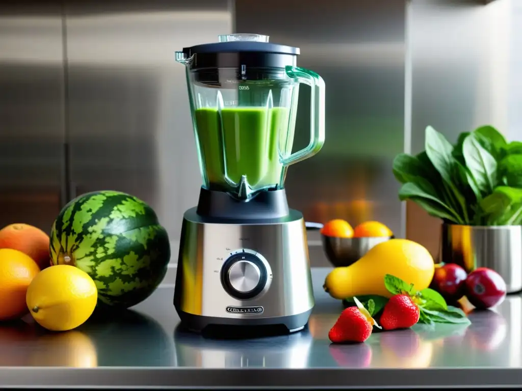 Batidora y mezcladora profesional en cocina moderna Un elegante mostrador de cocina con batidora de alta potencia y mezcladora profesional