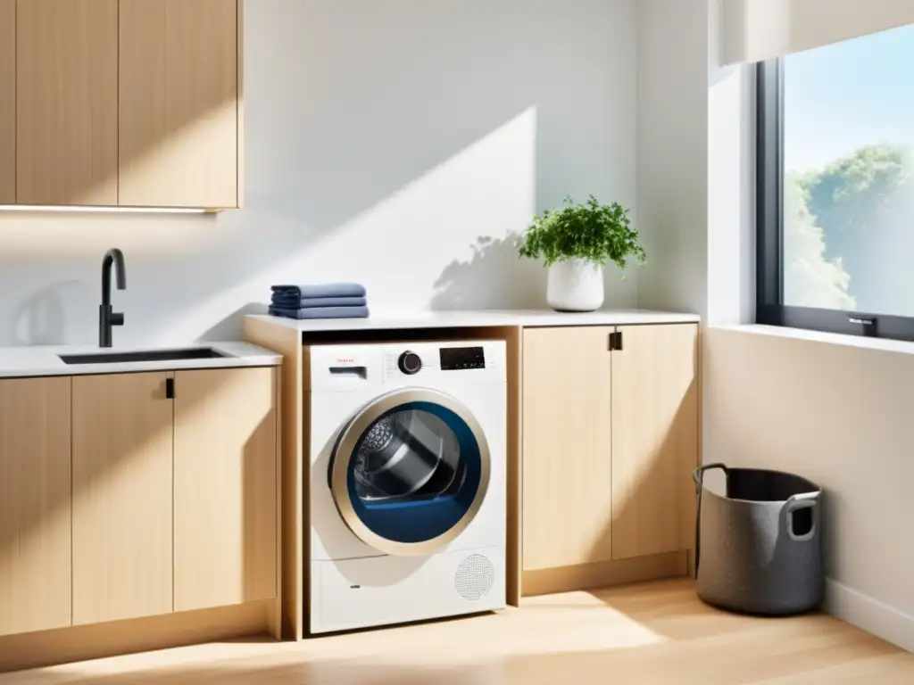 El elegante secador de ropa Bosch Serie 8 destaca en un luminoso y moderno lavadero
