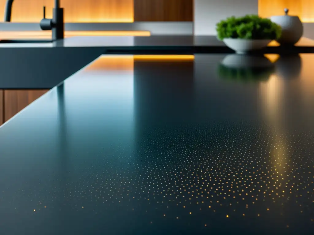 Nanotecnología para Cocinas: Imagen Ultrarresplandeciente Encantadora encimera de cocina con tecnología nano para limpieza, sin manchas ni huellas, brilla con modernidad y limpieza futurista