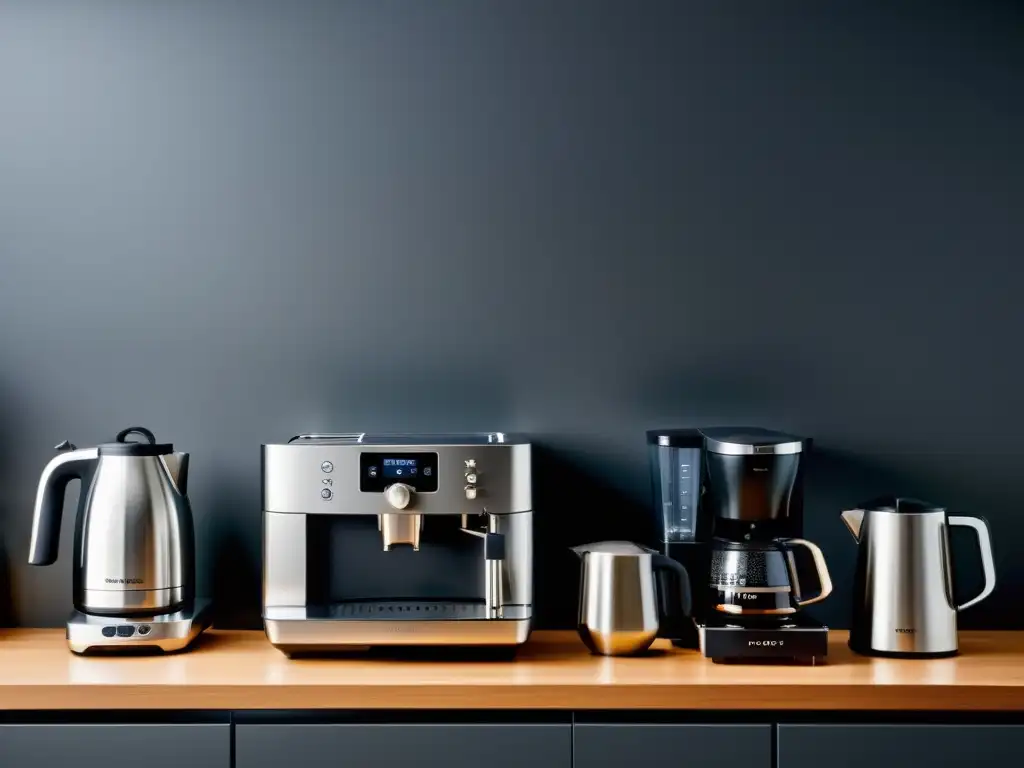 Electrodomésticos modernos para cocina en monocromático Una encimera de cocina moderna y elegante con los mejores pequeños electrodomésticos para hogar en una esquema de color monocromático