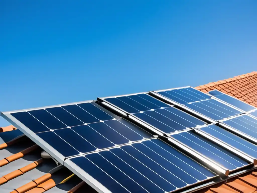 Energía solar: sistema de seguridad para hogar con paneles solares integrados en diseño moderno, captando la luz del sol en un cielo azul claro