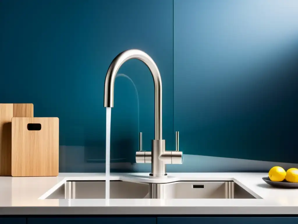 Sistema de filtración de agua moderno y eficiente para cocina Equipo de filtración de agua moderno con diseño vanguardista en cocina contemporánea