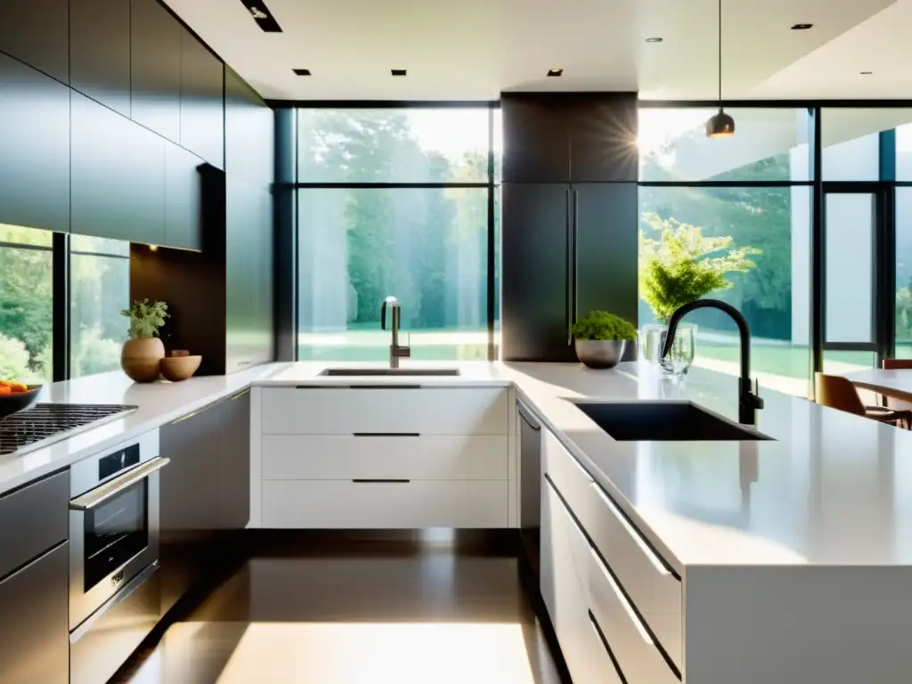 Cocina moderna y minimalista: lujo y elegancia en cada detalle Espacio de cocina minimalista con electrodomésticos minimalistas para decluttering, elegancia y luminosidad
