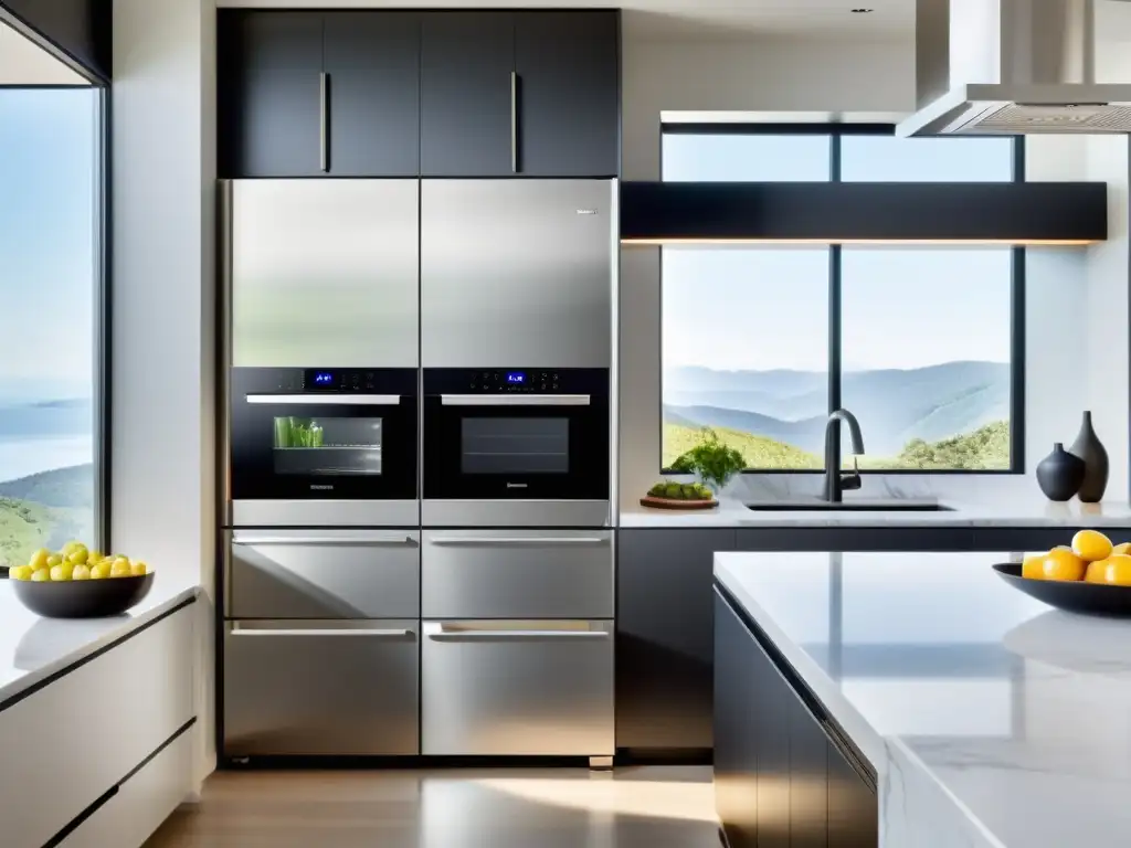 Cocina moderna de lujo con electrodomésticos de alta tecnología Espacio de cocina moderna con electrodomésticos de alta tecnología y diseño lujoso