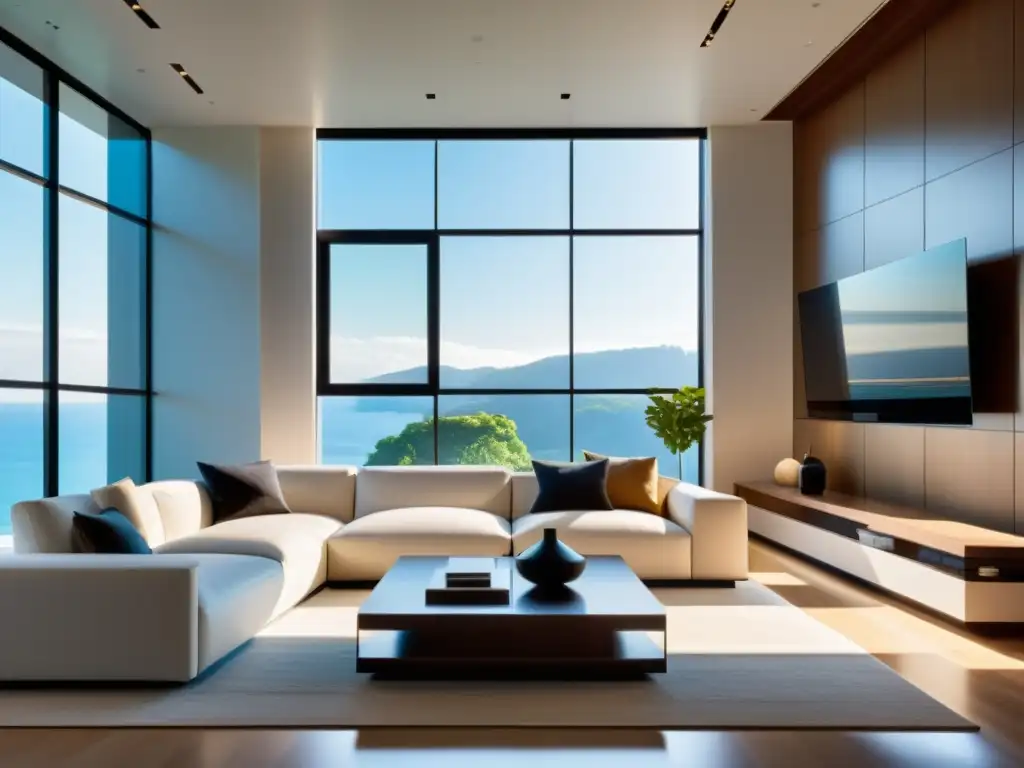 Integración elegante de aire acondicionado en una sala moderna Espacio contemporáneo con aire acondicionado integrado en arquitectura, resaltando el impacto del aire acondicionado en la arquitectura