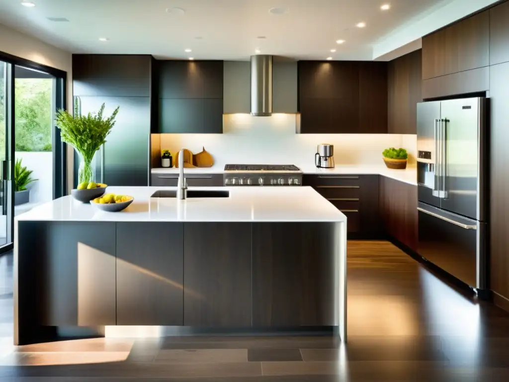 Cocina moderna con electrodomésticos de acero inoxidable Un espacio contemporáneo con electrodomésticos integrados que combina elegancia y funcionalidad con la decoración interior