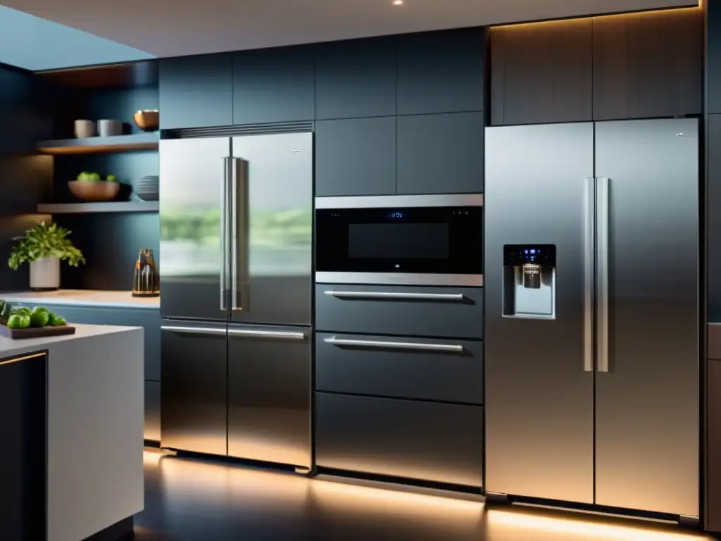 Cocina inteligente con electrodomésticos autónomos de acero inoxidable Espacio futurista con electrodomésticos autónomos conectados a un hogar inteligente