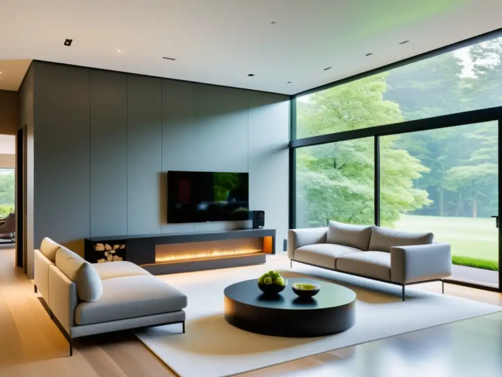 Espacio de estar moderno con cámaras inteligentes en casa para seguridad y privacidad