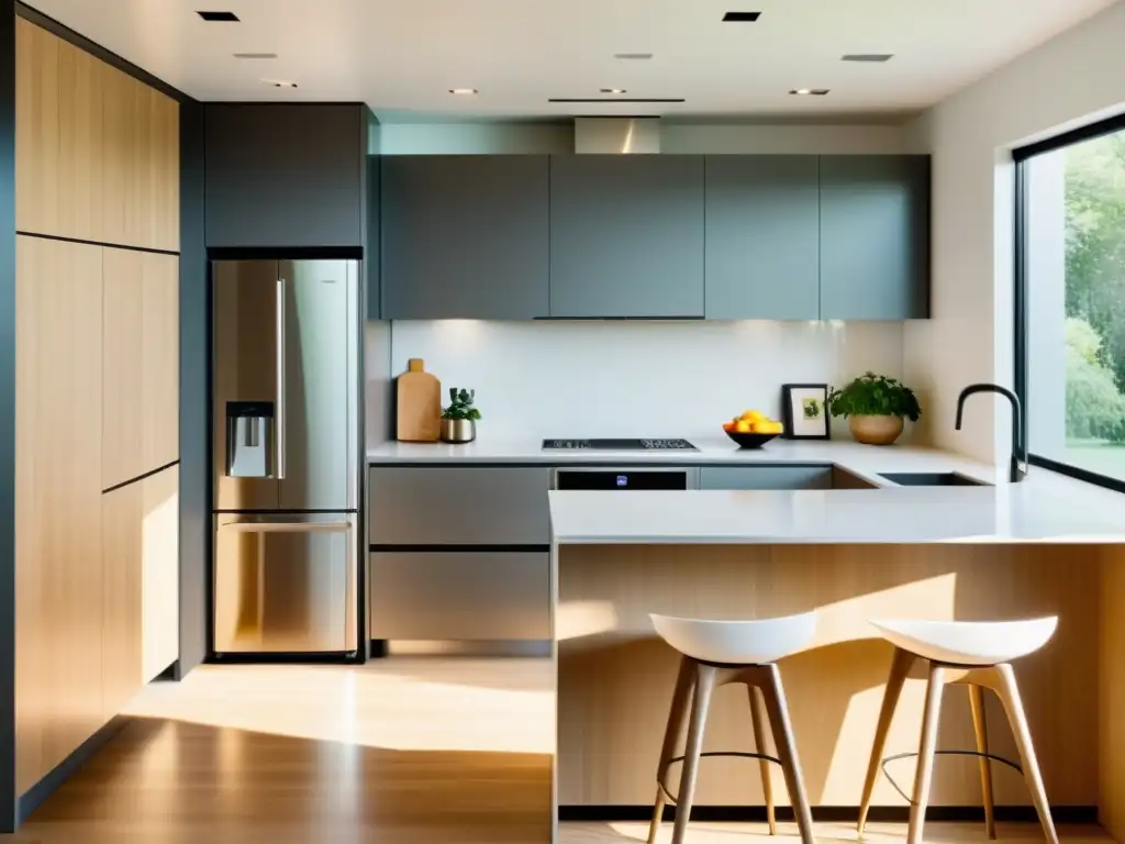 Cocina moderna: electrodomésticos de acero inoxidable integrados Un espacio moderno con electrodomésticos de acero inoxidable en una cocina compacta
