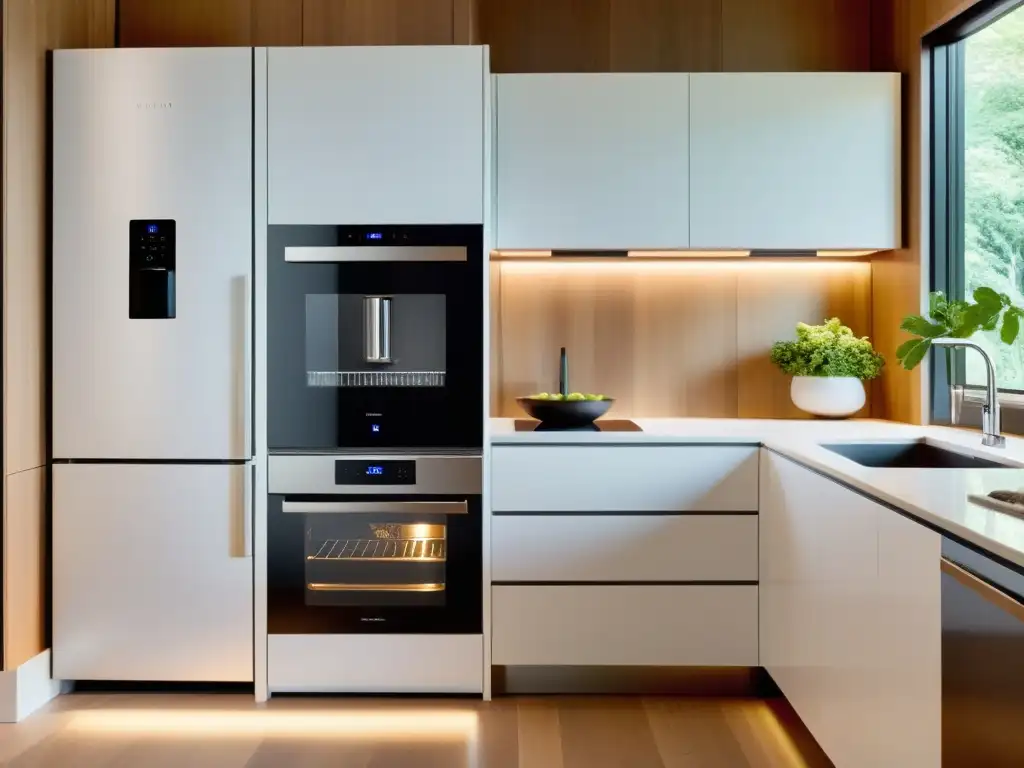 Cocina inteligente y elegante para espacios pequeños Espacio moderno con electrodomésticos inteligentes adaptados a espacios pequeños