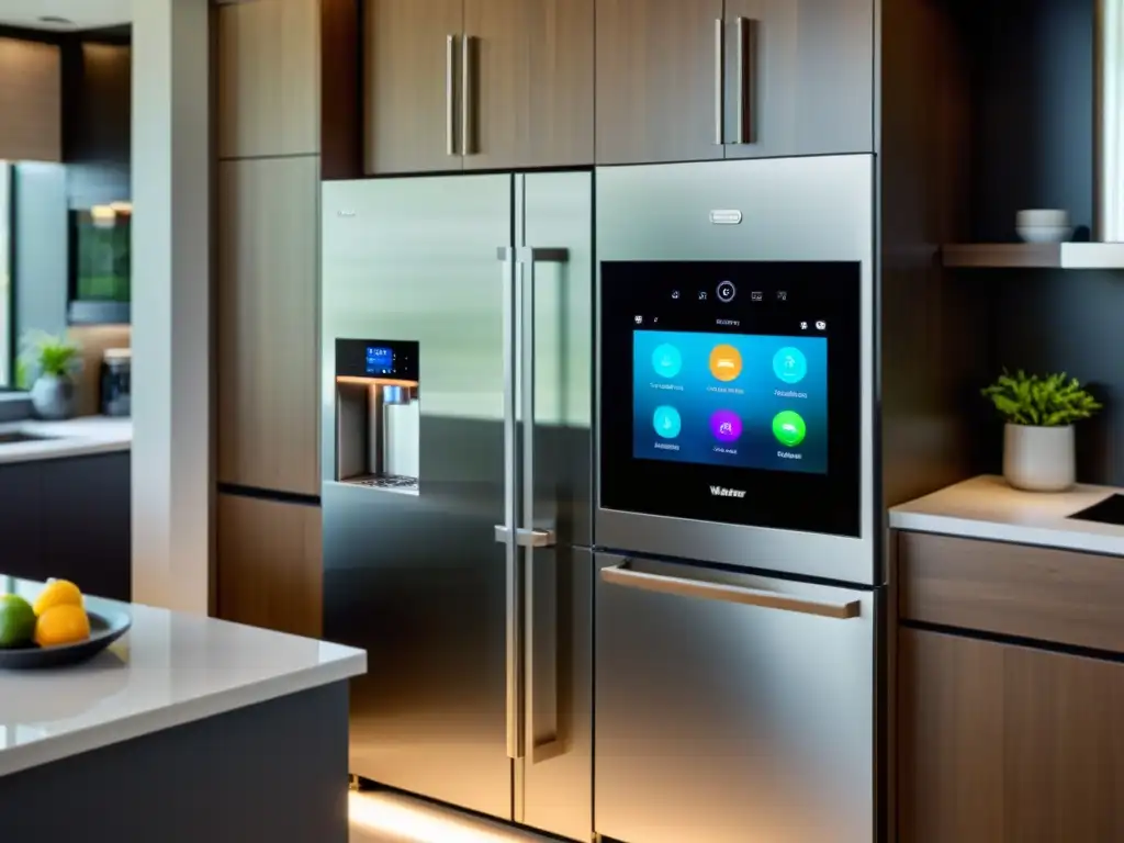 Cocina moderna con electrodomésticos inteligentes de acero inoxidable Un espacio moderno con electrodomésticos inteligentes de acero inoxidable