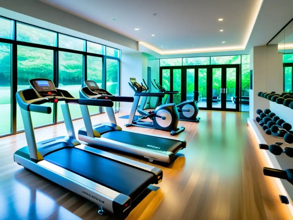 Centro de rehabilitación moderno y acogedor con equipamiento de vanguardia Espacio de rehabilitación moderno con equipos de ejercicio inteligentes para recuperación de lesiones, ambiente sereno y futurista