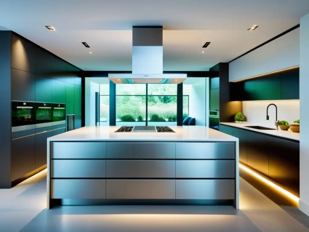 Moderna cocina integrada con electrodomésticos de diseño elegante Espacios con electrodomésticos empotrables: cocina moderna y elegante con líneas limpias, acabados de acero inoxidable e iluminación integrada